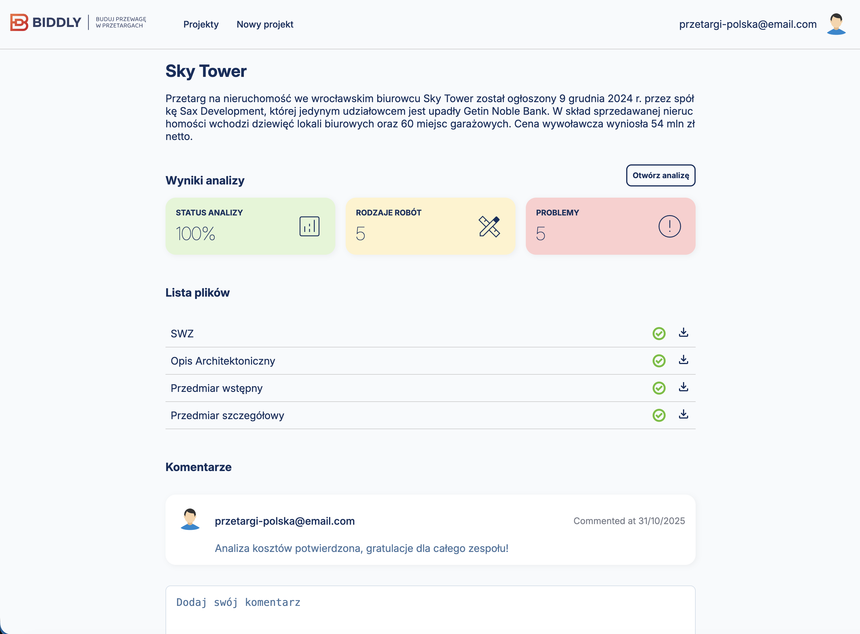 Biddly screenshot aplikacji